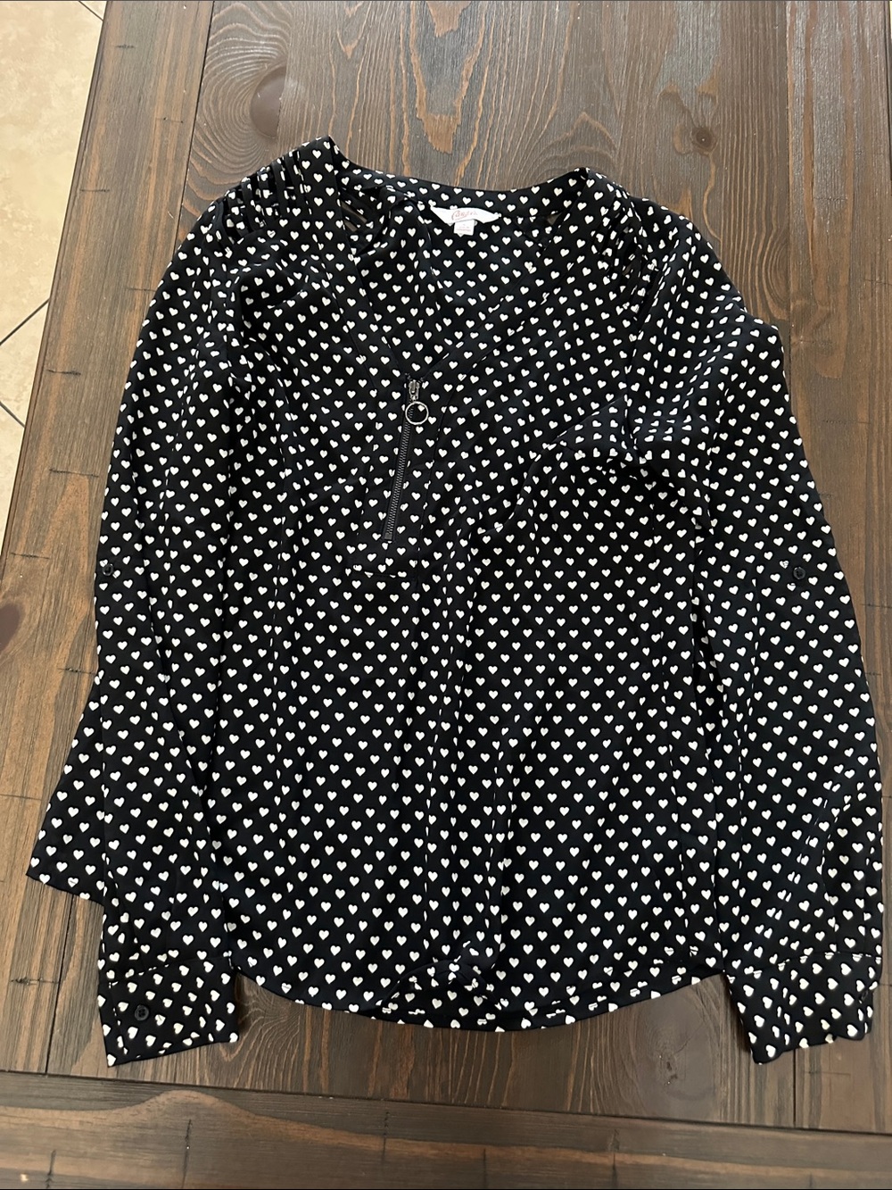 Black Heart-Print Long Sleeve Blouse - Unbranded